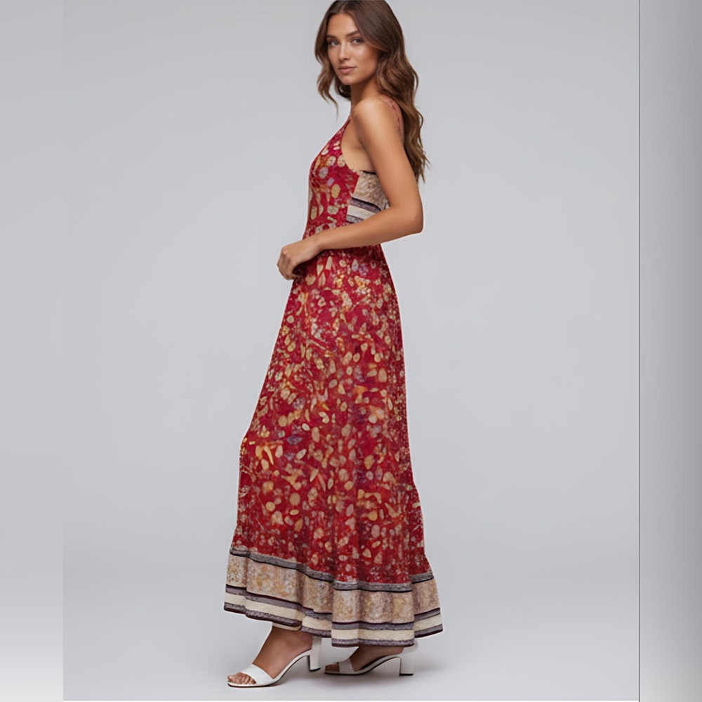 LAST ONE 🔥 Red Boho Floral Print Ruffle Hem Cami Dress - Picture 3 of 8